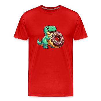 Dino T-Rex Schokoladendonut Süßigkeiten Nachtisch - Männer Premium Bio T-Shirt - Rot - Vorne - Damien (186cm)