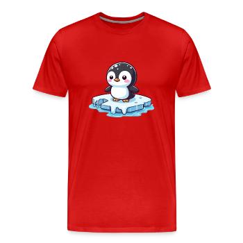 Penguin, Global Warming & Melting Ice - Men's Premium Organic T-Shirt - red - Front - Damien (186cm)