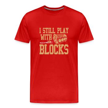 Funny Auto Mechanic Still Plays With Engine Blocks - Men's Premium Organic T-Shirt - red - Front - Damien (186cm)