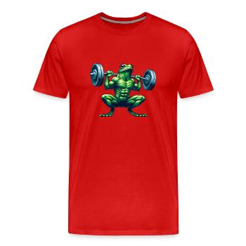Muskulöser Frosch Gewichtheber Fitness - Männer Premium Bio T-Shirt - Rot - Vorne - Damien (186cm)