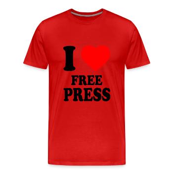 i love free press - Männer Premium Bio T-Shirt - Rot - Vorne - Damien (186cm)
