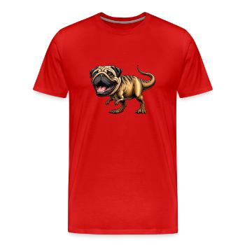 Dino T-Rex & Mops Fusion Cartoon - Männer Premium Bio T-Shirt - Rot - Vorne - Damien (186cm)