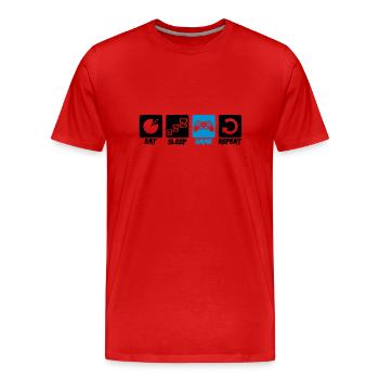 boutons de texte manger sommeil jeu répéter répéte - T-shirt bio Premium Homme - rouge - Devant - Damien (186cm)
