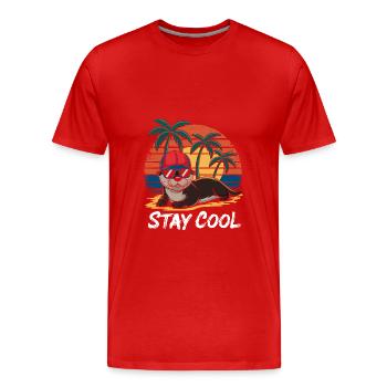 Loutre avec lunettes de soleil et casquette de baseball sur la plage - T-shirt bio Premium Homme - rouge - Devant - Damien (186cm)