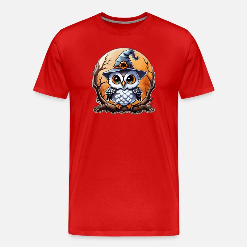 Eulenzauberer Zauberer, Eule und Hut - Männer Premium Bio T-Shirt - Rot