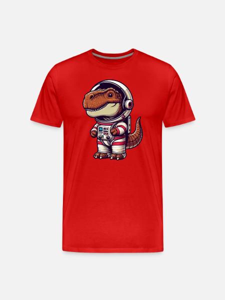 Dino Astronaut in Space Cartoon - Men's Premium Organic T-Shirt - red
