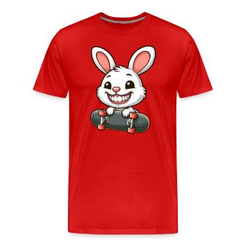 Mignon lapin blanc lapin planche à roulettes - T-shirt bio Premium Homme - rouge - Devant - Damien (186cm)