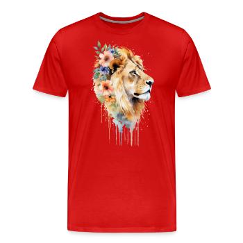 Portrait floral du lion - Une tapisserie royale - T-shirt bio Premium Homme - rouge - Devant - Damien (186cm)
