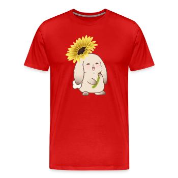 Adorable Bunny Picking Sunflowers - Men's Premium Organic T-Shirt - red - Front - Damien (186cm)