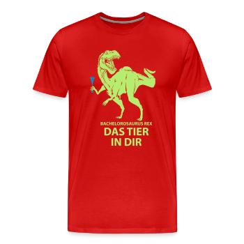 Party Saurus - Männer Premium Bio T-Shirt - Rot - Vorne - Damien (186cm)