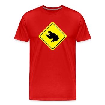 Sloth Warning - Men's Premium Organic T-Shirt - red - Front - Damien (186cm)