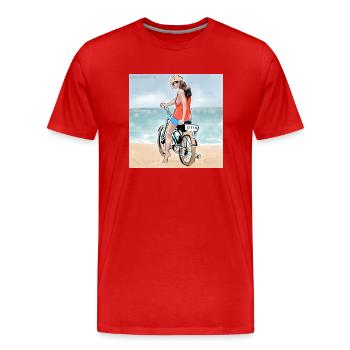 Frau auf dem Moped - Männer Premium Bio T-Shirt - Rot - Vorne - Damien (186cm)