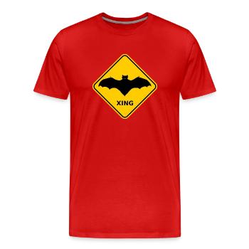 Warnschild "Wildwechsel Fledermäuse / Bats Xing" - Männer Premium Bio T-Shirt - Rot - Vorne - Damien (186cm)