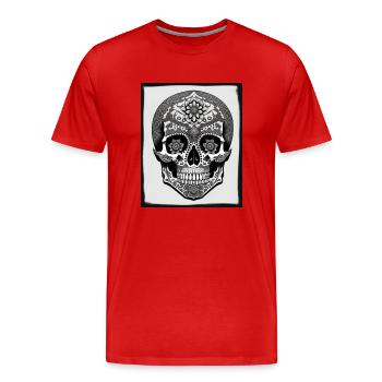 Totenkopf Ornament - Männer Premium Bio T-Shirt - Rot - Vorne - Damien (186cm)