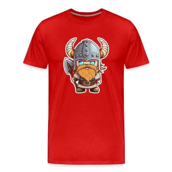 Les expéditions d’Erik : Cartoon Vikings Erik - T-shirt bio Premium Homme - rouge - Devant - Damien (186cm)