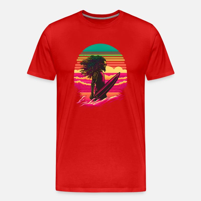 Synthwave Rasta Man surfing - Männer Premium Bio T-Shirt - Rot