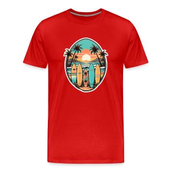Surfen Strand Palme Sonnenschein Urlaub - Männer Premium Bio T-Shirt - Rot - Vorne - Damien (186cm)