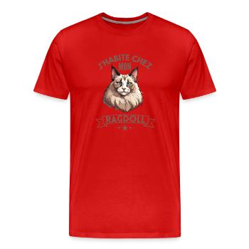 J habite chez mon chat RAGDOLL - T-shirt bio Premium Homme - rouge - Devant - Damien (186cm)