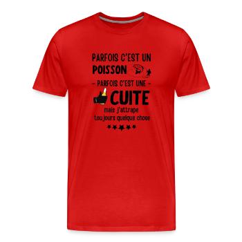 Humour pêche et bière - T-shirt bio Premium Homme - rouge - Devant - Damien (186cm)