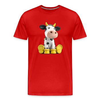 Drôle de vache avec des bottes en caoutchouc - T-shirt bio Premium Homme - rouge - Devant - Damien (186cm)