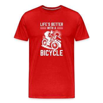 Life is better with a bicycle - Men's Premium Organic T-Shirt - red - Front - Damien (186cm)