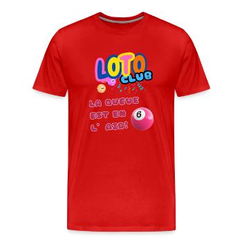 LOTO - BINGO - 6 - LA QUEUE EST EN L'AIR - T-shirt bio Premium Homme - rouge - Devant - Damien (186cm)
