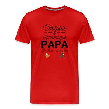 Papa moitié poule moitié ours - T-shirt bio Premium Homme - rouge - Devant - Damien (186cm)
