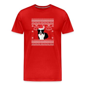 Border collie Noël chien doux - T-shirt bio Premium Homme - rouge - Devant - Damien (186cm)