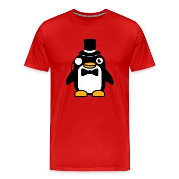 Pingouin Gentleman Sir M. Monocle Haut de Forme - T-shirt bio Premium Homme - rouge - Devant - Damien (186cm)