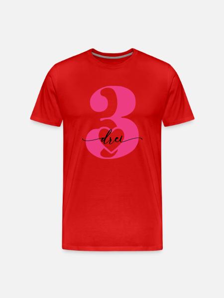 Digit Three 3 with Heart - Men's Premium Organic T-Shirt - red