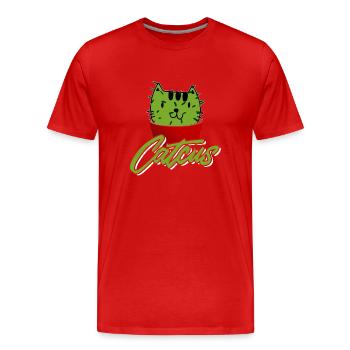 Catcus Funny Cactus Cat Pun Shirt - Männer Premium Bio T-Shirt - Rot - Vorne - Damien (186cm)