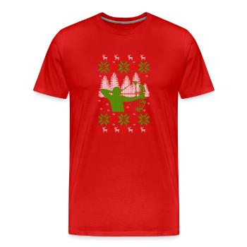 bow hunting ugly christmas jumper - Männer Premium Bio T-Shirt - Rot - Vorne - Damien (186cm)