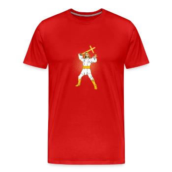 Jésus Lightsaber / cadeaux - T-shirt bio Premium Homme - rouge - Devant - Damien (186cm)