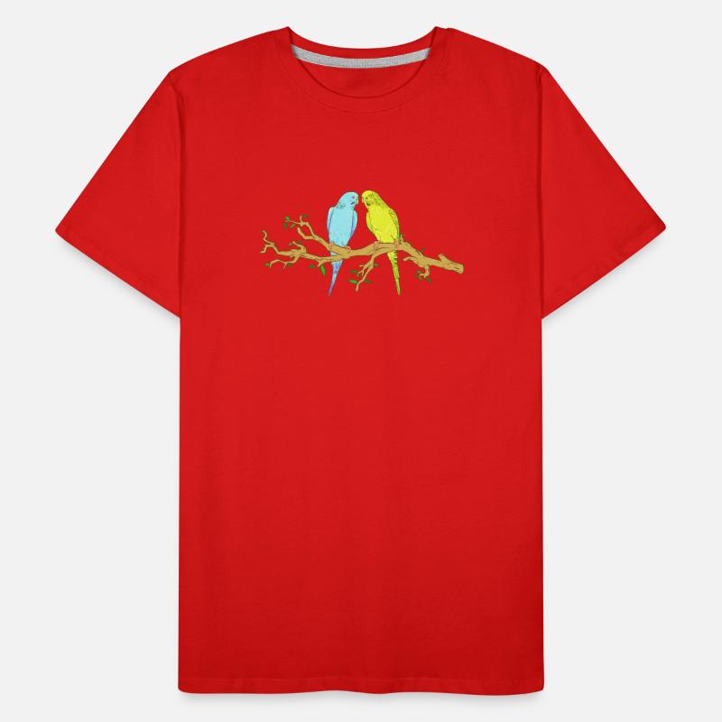 2 budgerigars sitting on a branch Men's Premium Organic T-Shirt