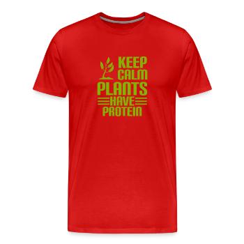 GARDEZ LE CALME - Les plantes ont PROTÉINES - Vegan - T-shirt bio Premium Homme - rouge - Devant - Damien (186cm)
