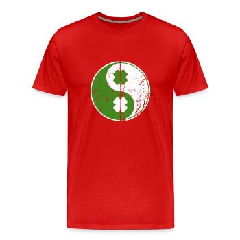 Yin Yang Shamrocks Chinese Symbol St. Patrick - Men's Premium Organic T-Shirt - red - Front - Damien (186cm)