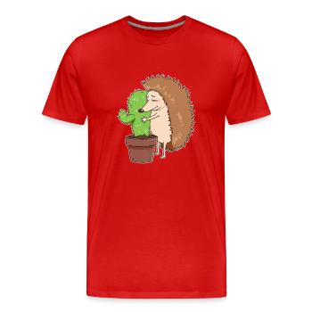 Cactus, hérisson, piqûre, animal, aiguille, pointe, amour, couple - T-shirt bio Premium Homme - rouge - Devant - Damien (186cm)