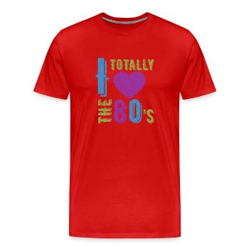 Love the 80's, Achtziger Jahre Musik - Männer Premium Bio T-Shirt - Rot - Vorne - Damien (186cm)