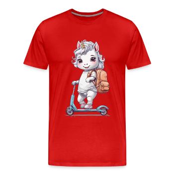 Licorne Élève Écolière avec Scooter School Design - T-shirt bio Premium Homme - rouge - Devant - Damien (186cm)