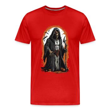 Grim Reaper Magie Halloween Mort-vivant Squelette - T-shirt bio Premium Homme - rouge - Devant - Damien (186cm)