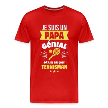 Papa génial & tennisman – idée fête des pères - T-shirt bio Premium Homme - rouge - Devant - Damien (186cm)