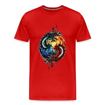 Yin Yang Drache - Männer Premium Bio T-Shirt - Rot - Vorne - Damien (186cm)
