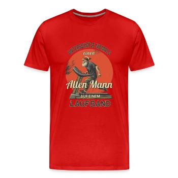 Alter Mann auf einem Laufband - Fitness im Alter - Männer Premium Bio T-Shirt - Rot - Vorne - Damien (186cm)