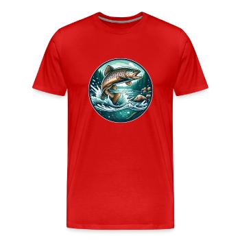 Truite fario, truite arc, pêche, poisson - T-shirt bio Premium Homme - rouge - Devant - Damien (186cm)