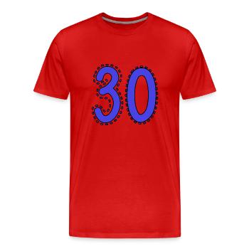 30. 30 YEARS. 30th ANNIVERSARY. 30 YEARS ANNIVERSARY. - Men's Premium Organic T-Shirt - red - Front - Damien (186cm)