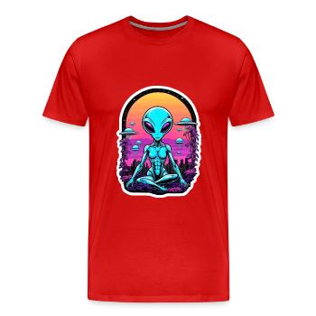 Alien Meditation - Men's Premium Organic T-Shirt - red - Front - Damien (186cm)