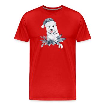 Huskybaby Portrait mit Santa Hat - Männer Premium Bio T-Shirt - Rot - Vorne - Damien (186cm)