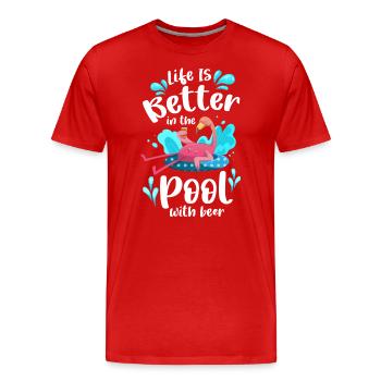 Pool Swimming Flamingo Cool - Men's Premium Organic T-Shirt - red - Front - Damien (186cm)