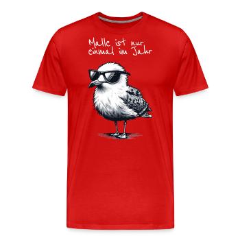 Malle's Only Once a Year Mallorca Seagull Shirt - Men's Premium Organic T-Shirt - red - Front - Damien (186cm)
