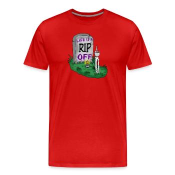 Arnaque, Humour noir, Halloween, Tombe, Cimetière, Sarcasme - T-shirt bio Premium Homme - rouge - Devant - Damien (186cm)
